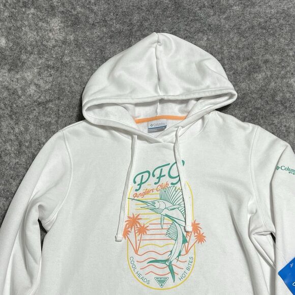 Columbia PFG Hoodie Women’s M Fleece Sweatshirt White Anglers Club Fishing NWT - Picture 11 of 15